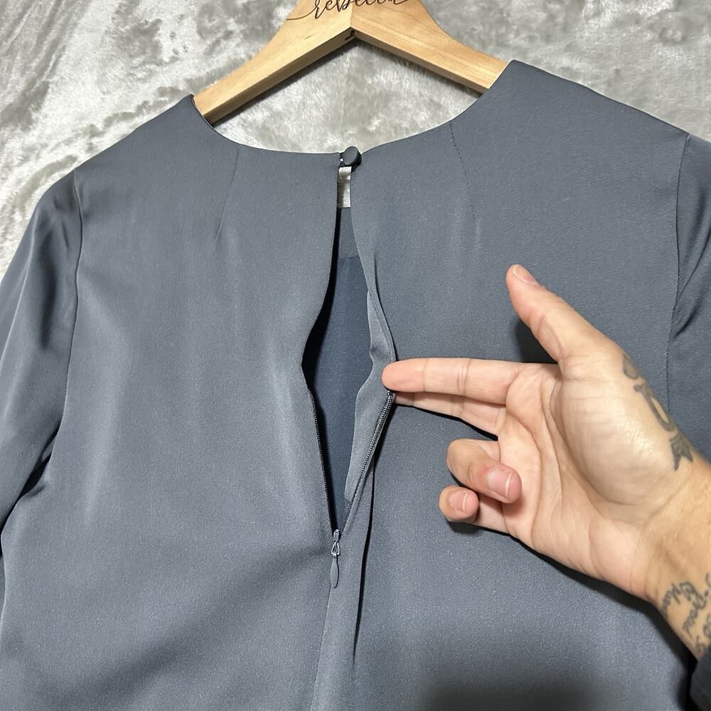 Milly Nicole Bell Sleeve Silk Mini Dress Womens Size 4 Dark Gray Whimsigoth USA - Picture 10 of 11